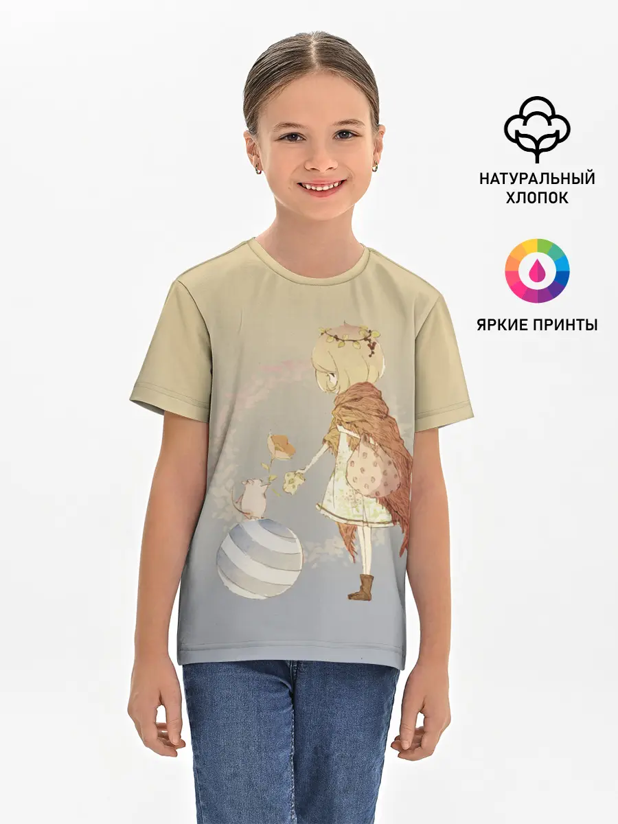 Детская базовая футболка / девочка и мышка друзья