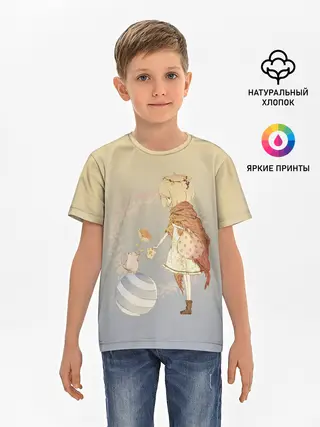 Детская базовая футболка / девочка и мышка друзья