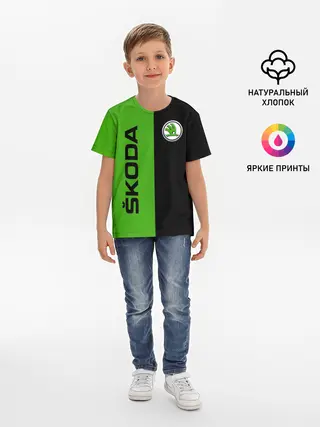 Детская базовая футболка / SKODA черно-зеленый