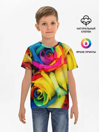 Детская базовая футболка / Разноцветные розы