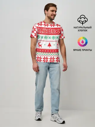 Мужская базовая футболка / Новогодний Roblox