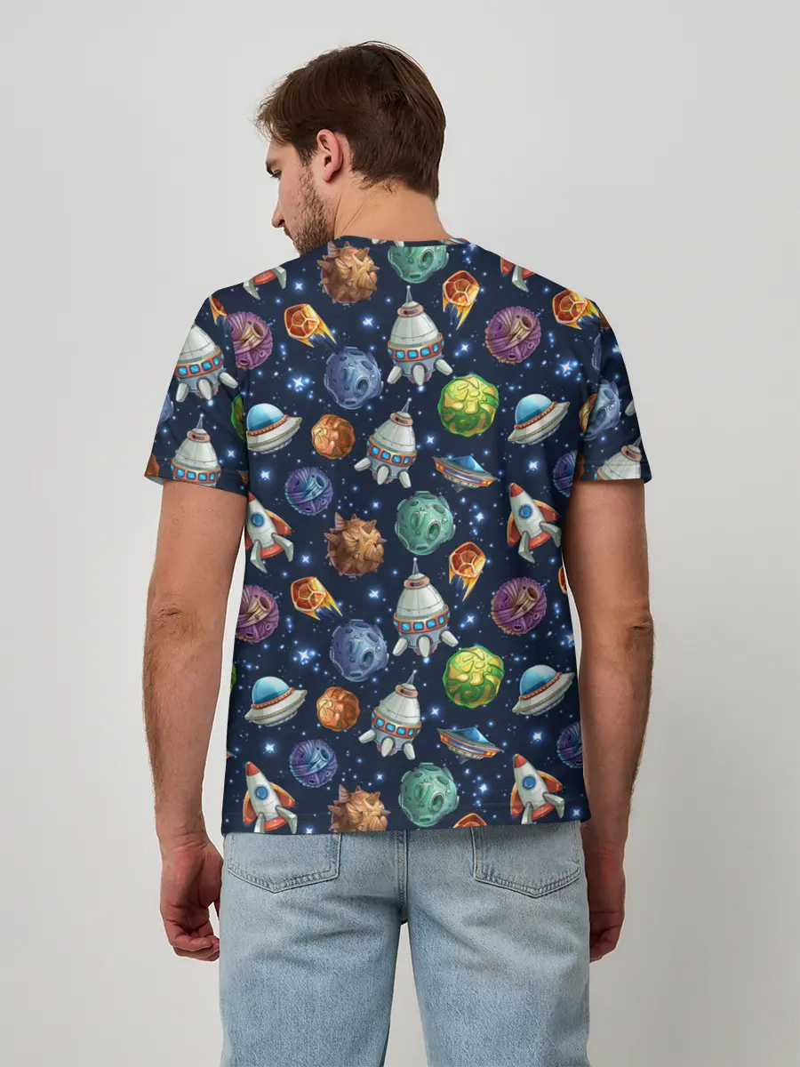 Мужская базовая футболка / Мультяшные планеты