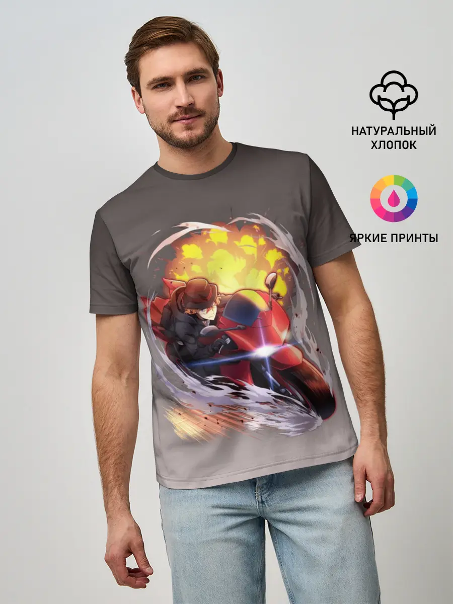 Мужская базовая футболка / Чуя Накахара на мотоцикле взрыв