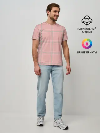 Мужская базовая футболка / Шотландка Розовая