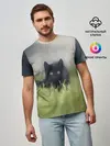 Мужская базовая футболка / черный кот на лугу