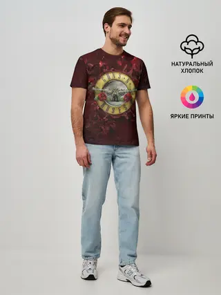 Мужская базовая футболка / Лого GNR в розах