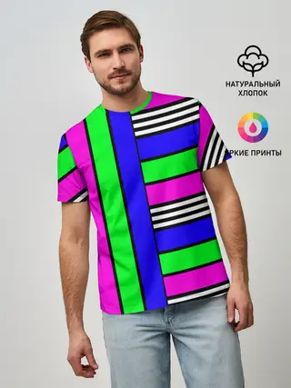 Мужская базовая футболка / Полосатый яркий летний узор