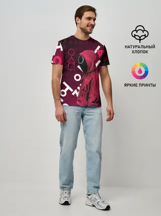 Мужская базовая футболка / ИГРА В КАЛЬМА, УЗОР ИЕРОГЛИФЫ