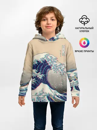 Детское худи / Kanagawa Wave Glitch Art