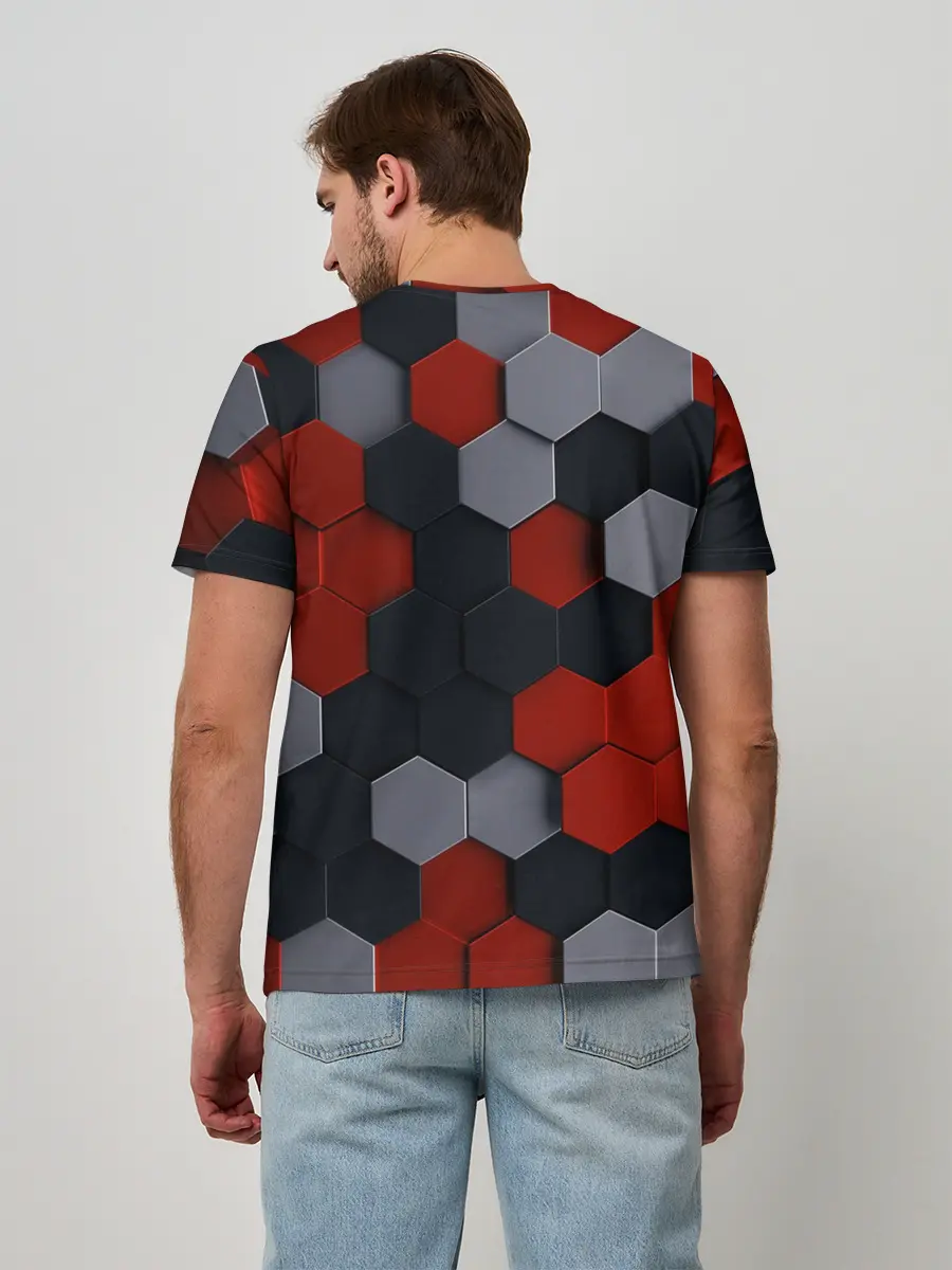 Мужская базовая футболка / РАЗНОЦВЕТНЫЕ СОТЫ 3D