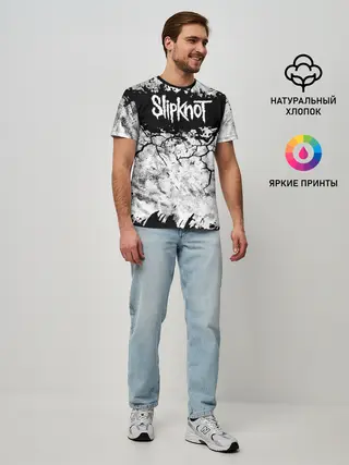 Мужская базовая футболка / Надпись Слипкнот Рок Группа ЧБ | Slipknot