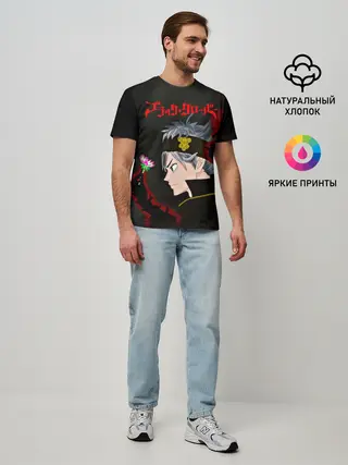 Мужская базовая футболка / Чёрный клевер Аста и цветок