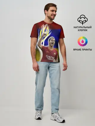 Мужская базовая футболка / Генрих Мхитарян - огненный кулак