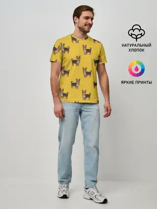 Мужская базовая футболка / Йоркширский терьер паттерн