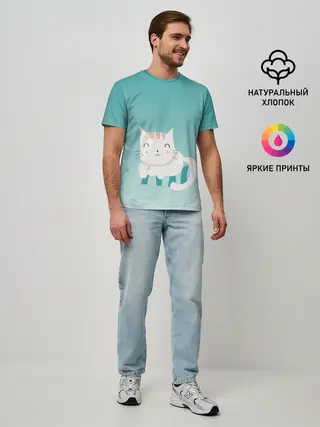 Мужская базовая футболка / котик на подстилке