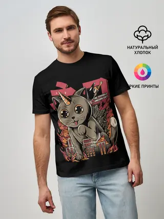 Мужская базовая футболка / АНИМЕ КОТ-ЕДИНОРОЖЕК
