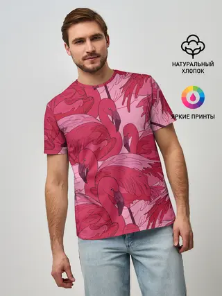 Мужская базовая футболка / розовые фламинго