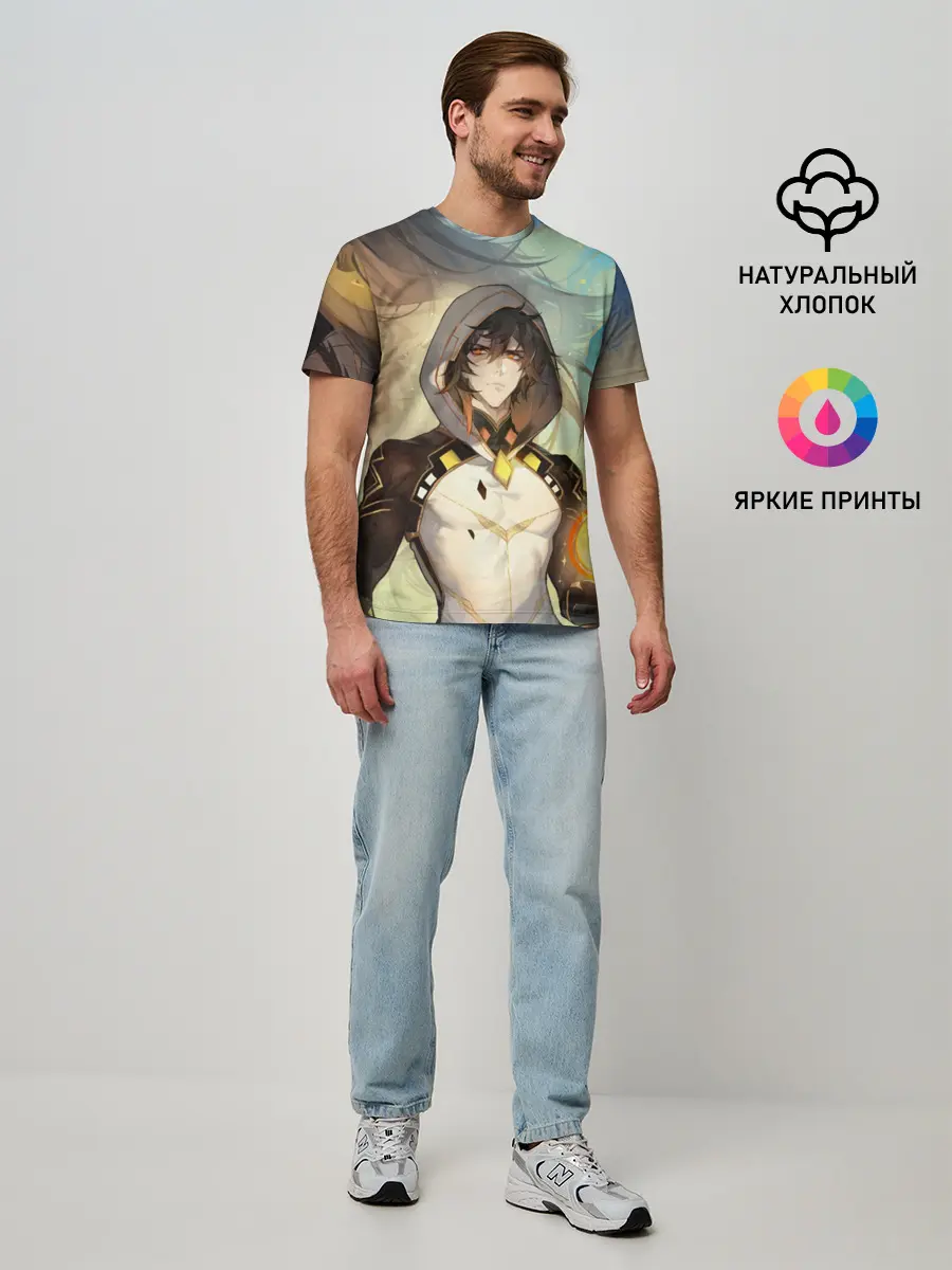 Мужская базовая футболка / Чжун Ли, Zhongli, Genshin Impact