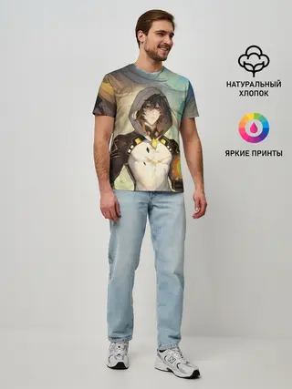 Мужская базовая футболка / Чжун Ли, Zhongli, Genshin Impact