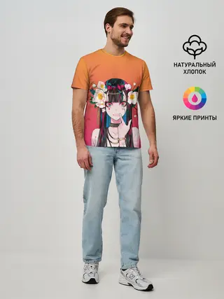 Мужская базовая футболка / Девушка - сакура