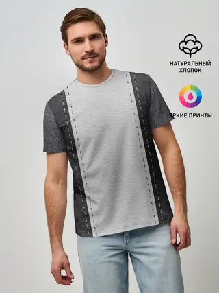 Мужская базовая футболка / Черно белая кожа