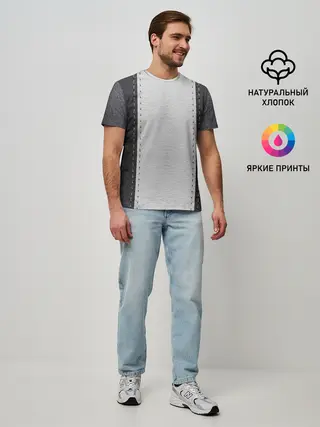 Мужская базовая футболка / Черно белая кожа