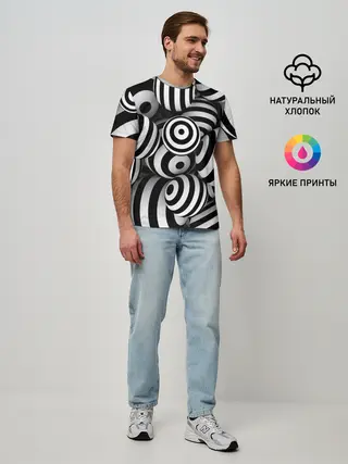 Мужская базовая футболка / Полосатые 3D круги