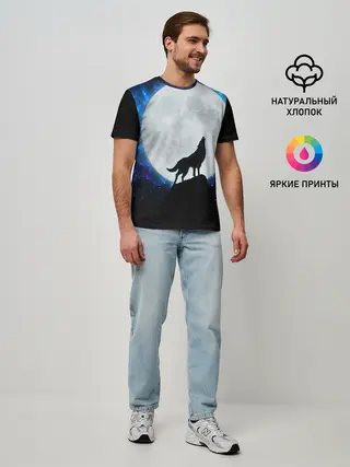 Мужская базовая футболка / Волк воющий на луну