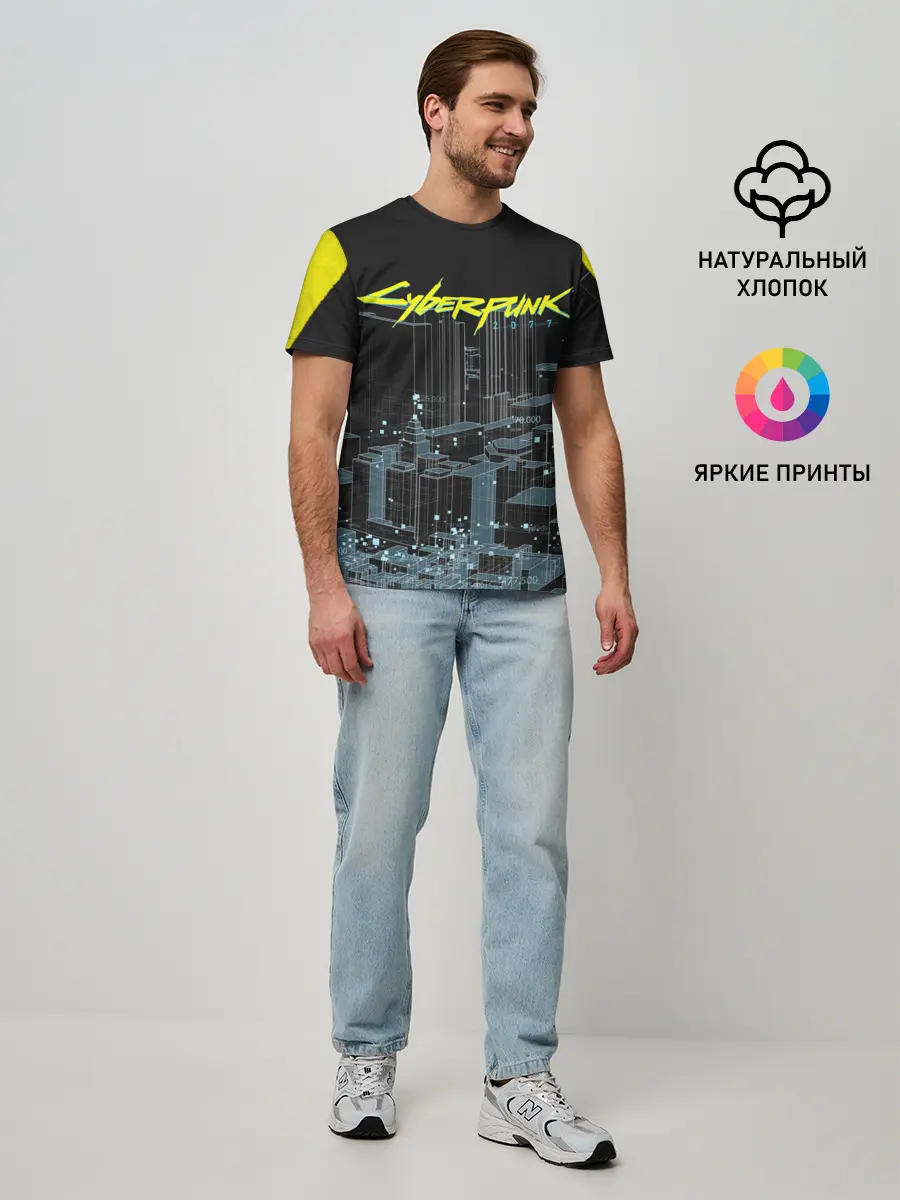 Мужская базовая футболка / Город CYBERPUNK 2077