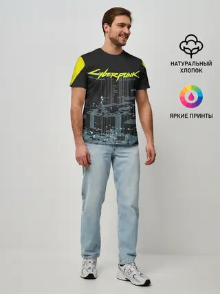Мужская базовая футболка / Город CYBERPUNK 2077