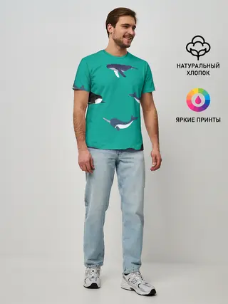 Мужская базовая футболка / Нарвал, киты, касатка паттерн