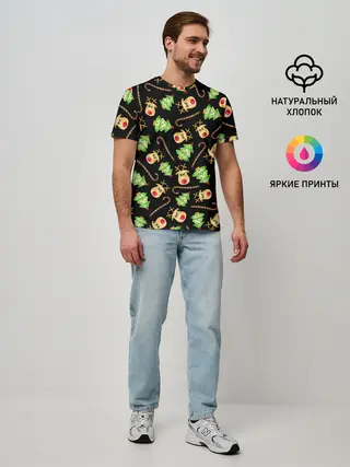 Мужская базовая футболка / Олени, елки и карамель