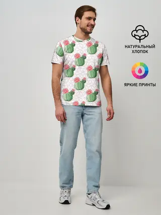 Мужская базовая футболка / Паттерн из кактусов