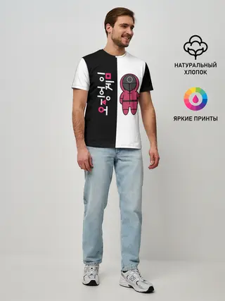 Мужская базовая футболка / ЛОГОТИП И ОХРАНА | ИГРА В КАЛЬМАРА