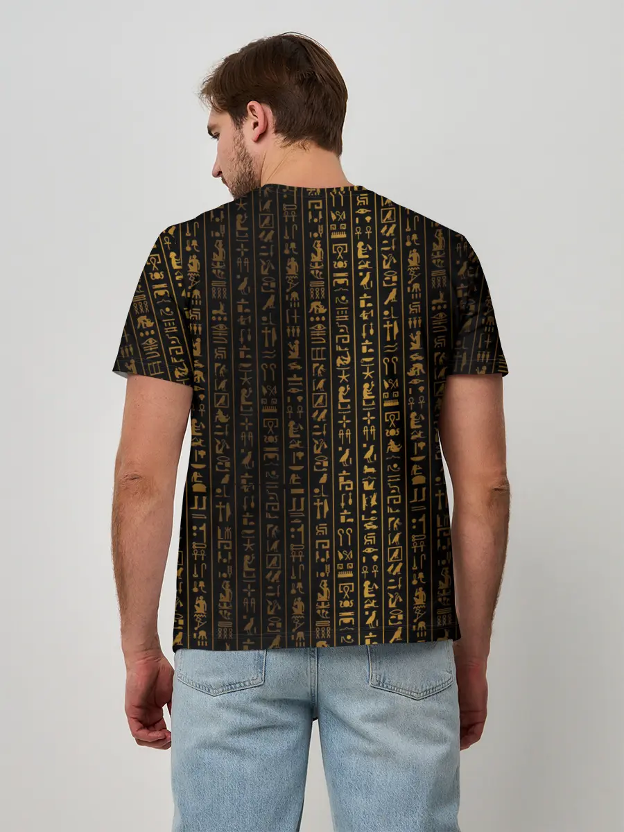 Мужская базовая футболка / ЕГИПЕТСКИЕ ИЕРОГЛИФЫ ЗОЛОТОМ