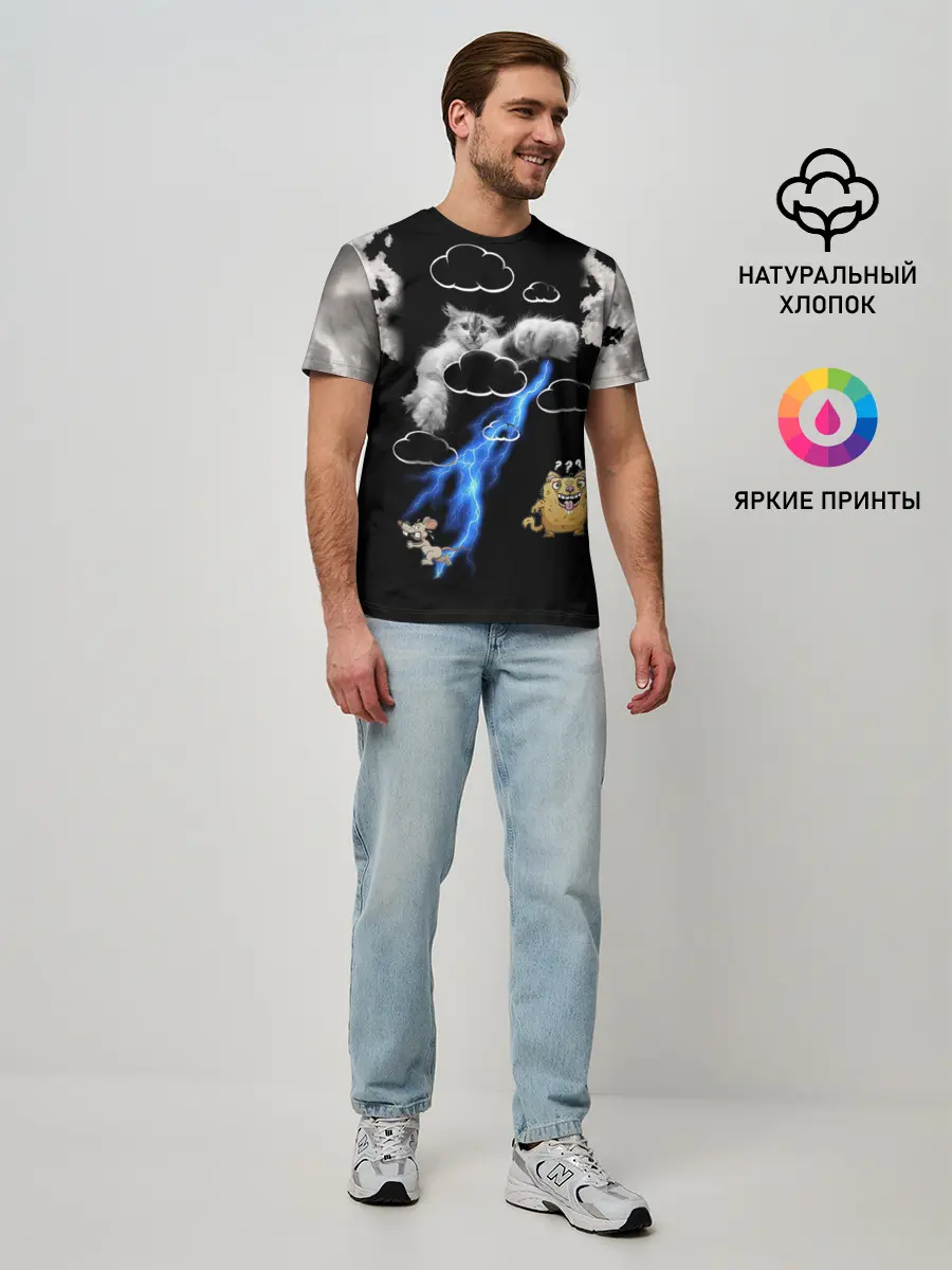 Мужская базовая футболка / Грозовой, кошак