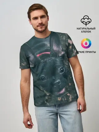 Мужская базовая футболка / Бульдог морда собакена черного