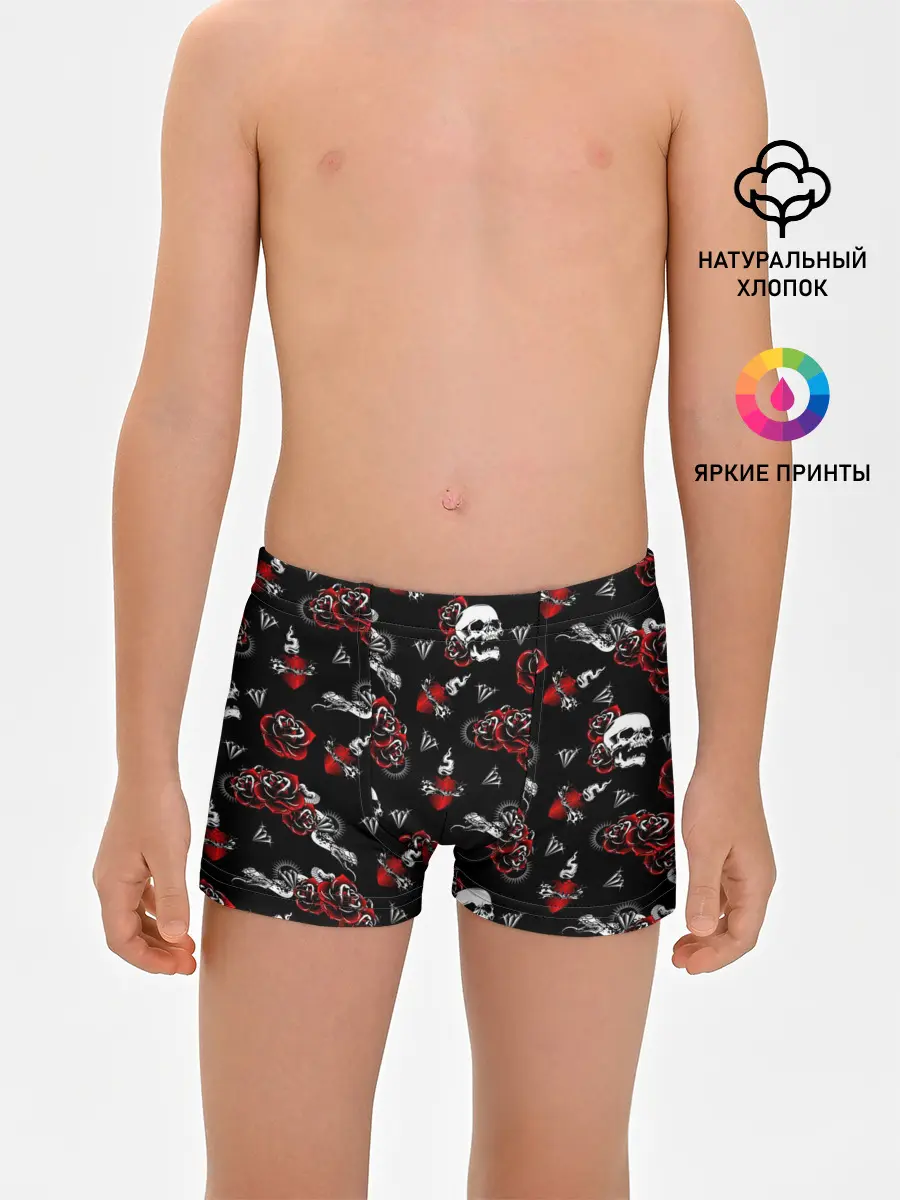 Трусы для мальчиков / Черепа и розы