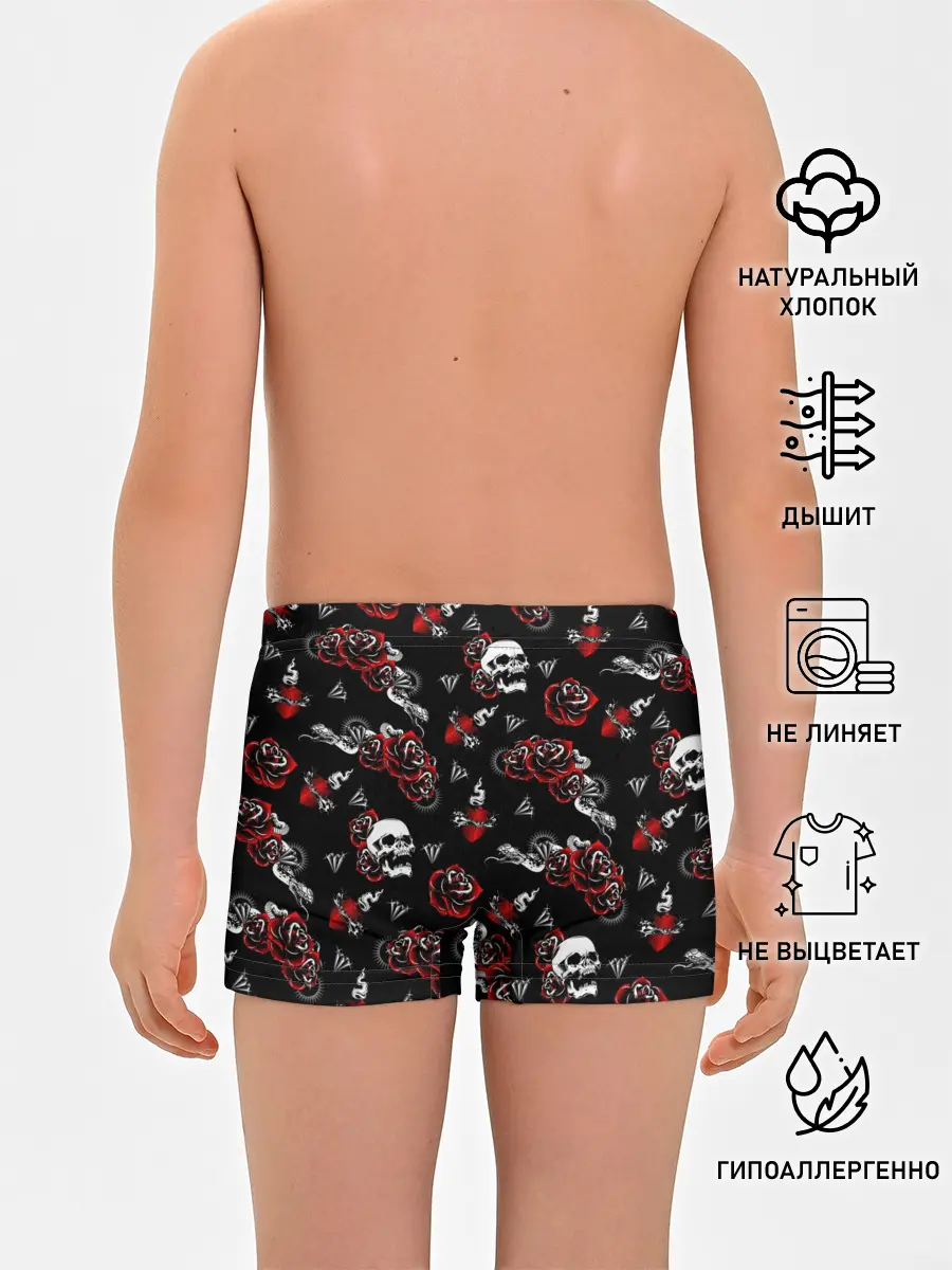 Трусы для мальчиков / Черепа и розы