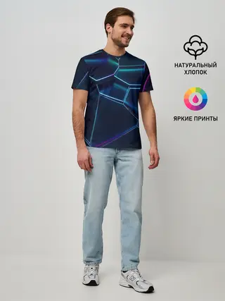 Мужская базовая футболка / 3D ПЛИТЫ | НЕОНОВЫЕ ПЛИТЫ
