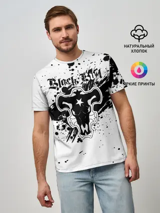 Мужская базовая футболка / Черные быки брызги Чёрный клевер