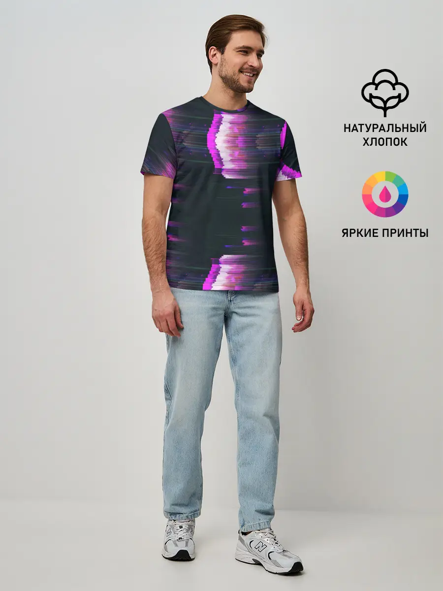 Мужская базовая футболка / Розовый глитч