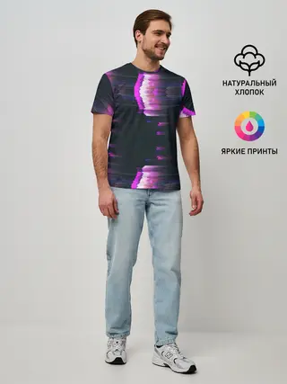 Мужская базовая футболка / Розовый глитч