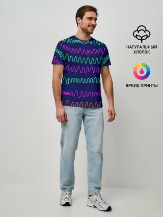 Мужская базовая футболка / Линии разными ручками на синем