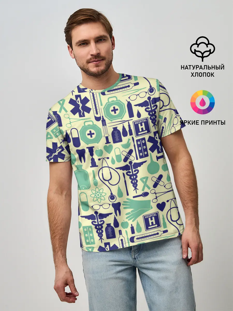 Мужская базовая футболка / Медицина | Паттерн