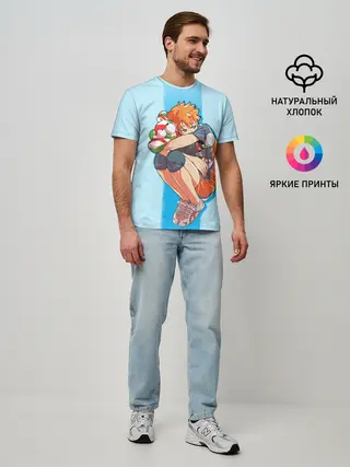 Мужская базовая футболка / Хината на синем фоне