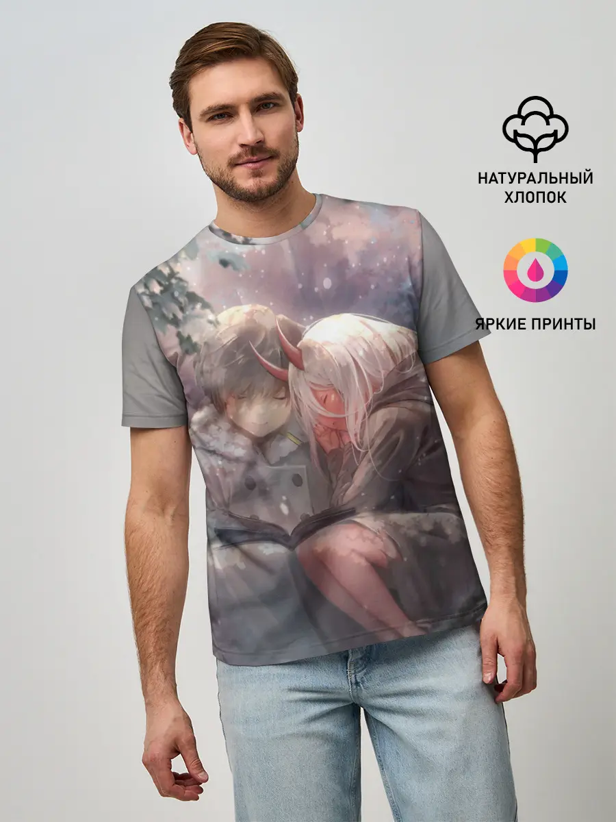 Мужская базовая футболка / Ноль два и Хиро вместе