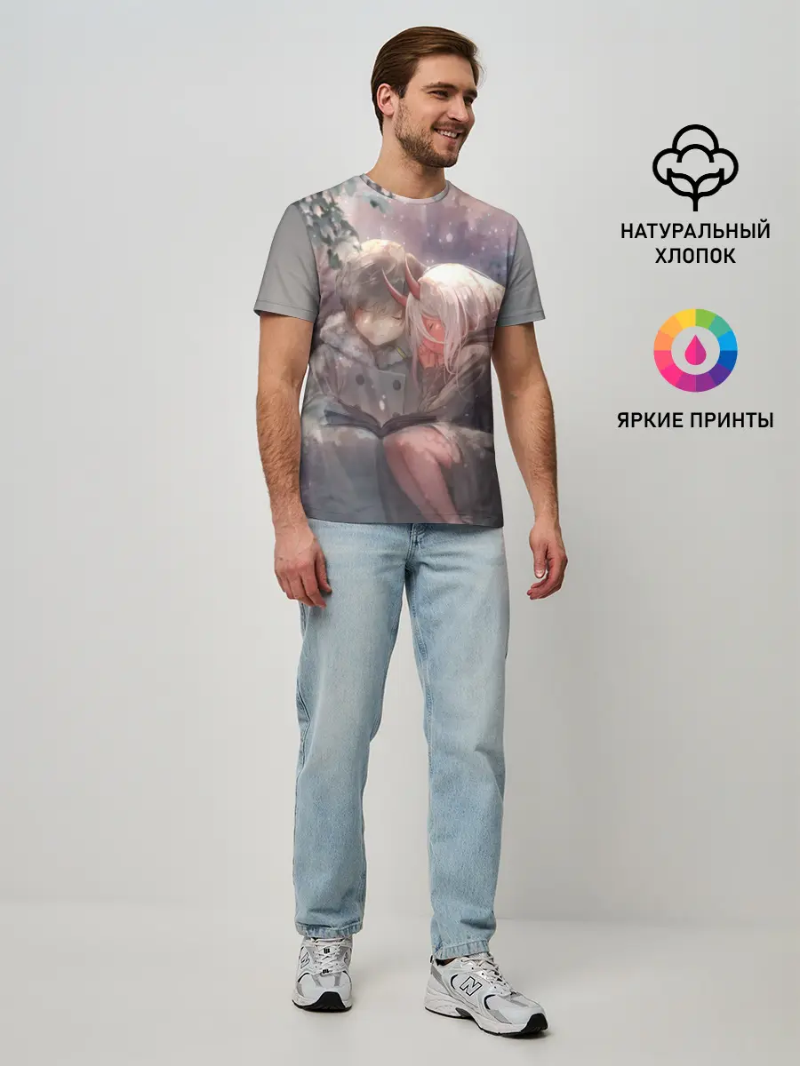 Мужская базовая футболка / Ноль два и Хиро вместе