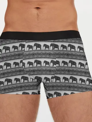 Мужские трусы боксеры / Черно-белый узор слоны