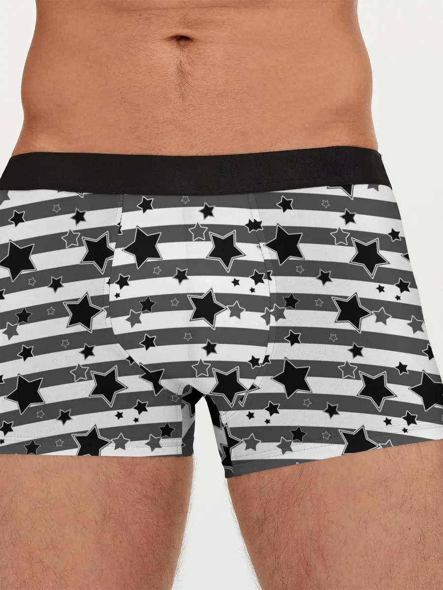 Мужские трусы боксеры / Черно-белый полосатый узор